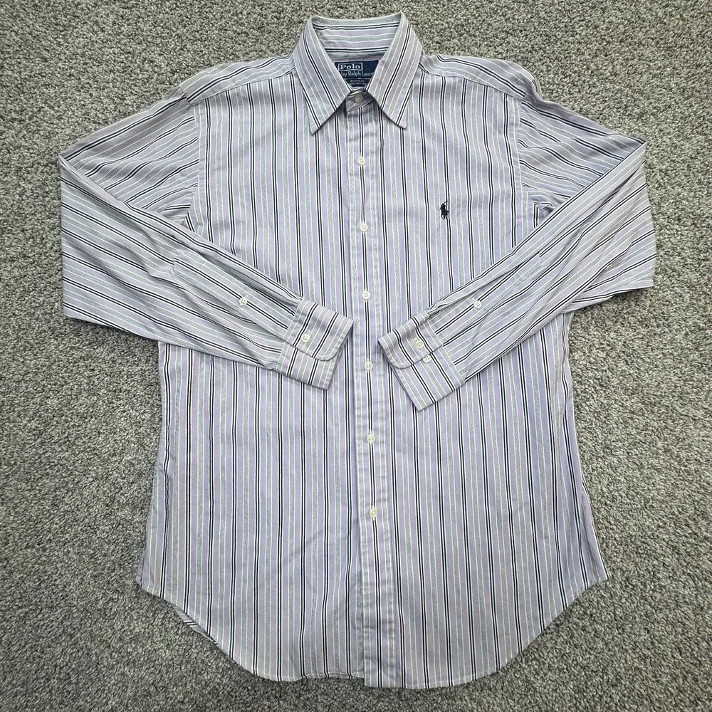 Polo Ralph Lauren Andrew Men Dress Shirt Purple 15 32/33‎ Preppy Small Striped